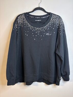 Karl Lagerfeld Paris Rhinestone Embellished Logo Sweatshirt Black 2X EUC #271